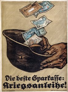 WW1 जर्मन युद्ध ऋण पोस्टर, सर्वश्रेष्ठ बचत बैंक: युद्ध ऋण!, C.1914-18
